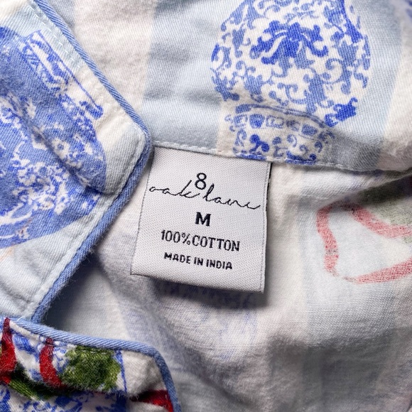 8 Oak Lane Blue and White Cotton Button Down Pajama Top - Picture 8 of 13